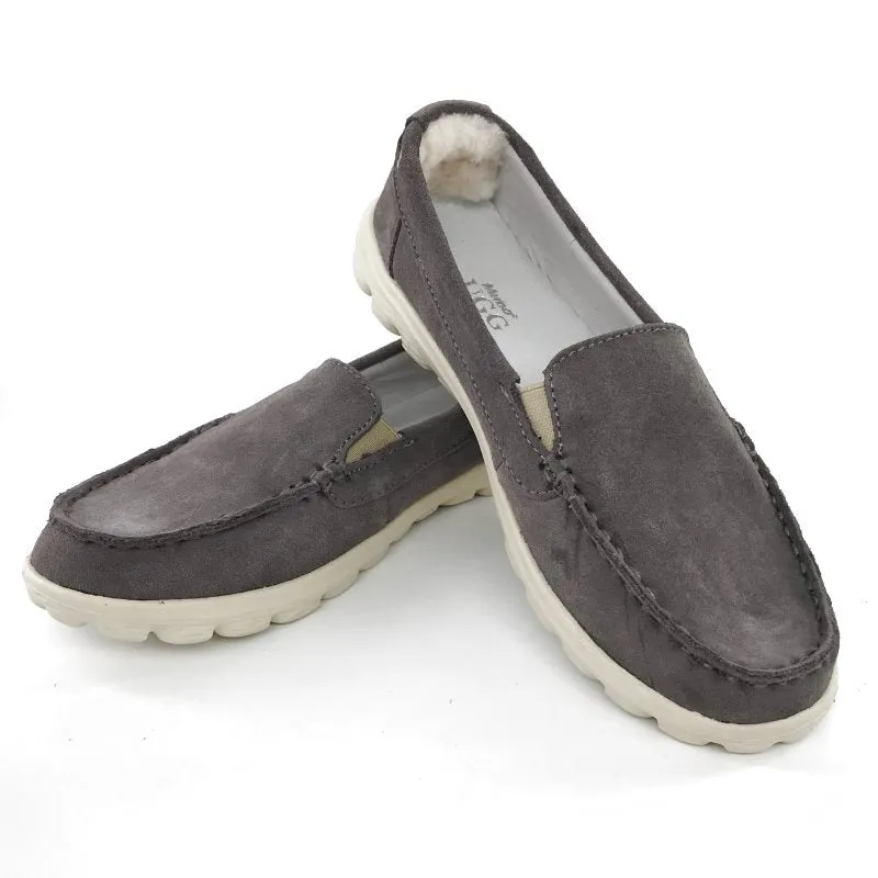 Australian Sheepskin Unisex Casual Flats UGG Moccasin - Grey