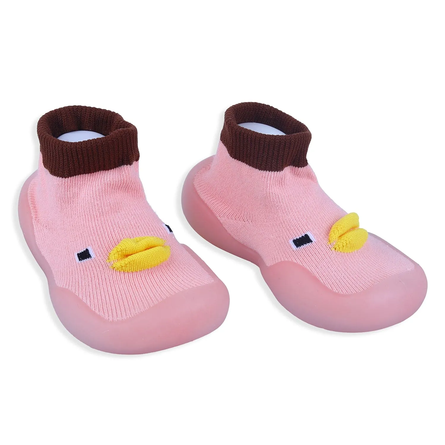 Baby Moo Cute Duck Face Rubber Comfortable Sole Slip-On Sock Shoes - Pink