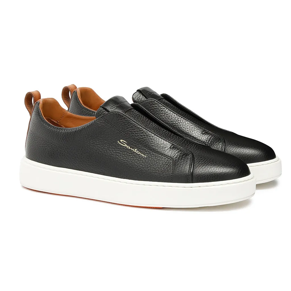 Black Tumbled Leather Slip-On Sneaker