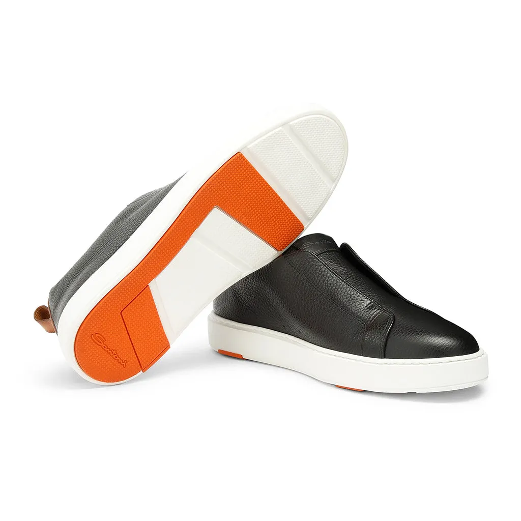 Black Tumbled Leather Slip-On Sneaker