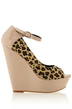 BOTINA Leopard Ankle Strap Wedges