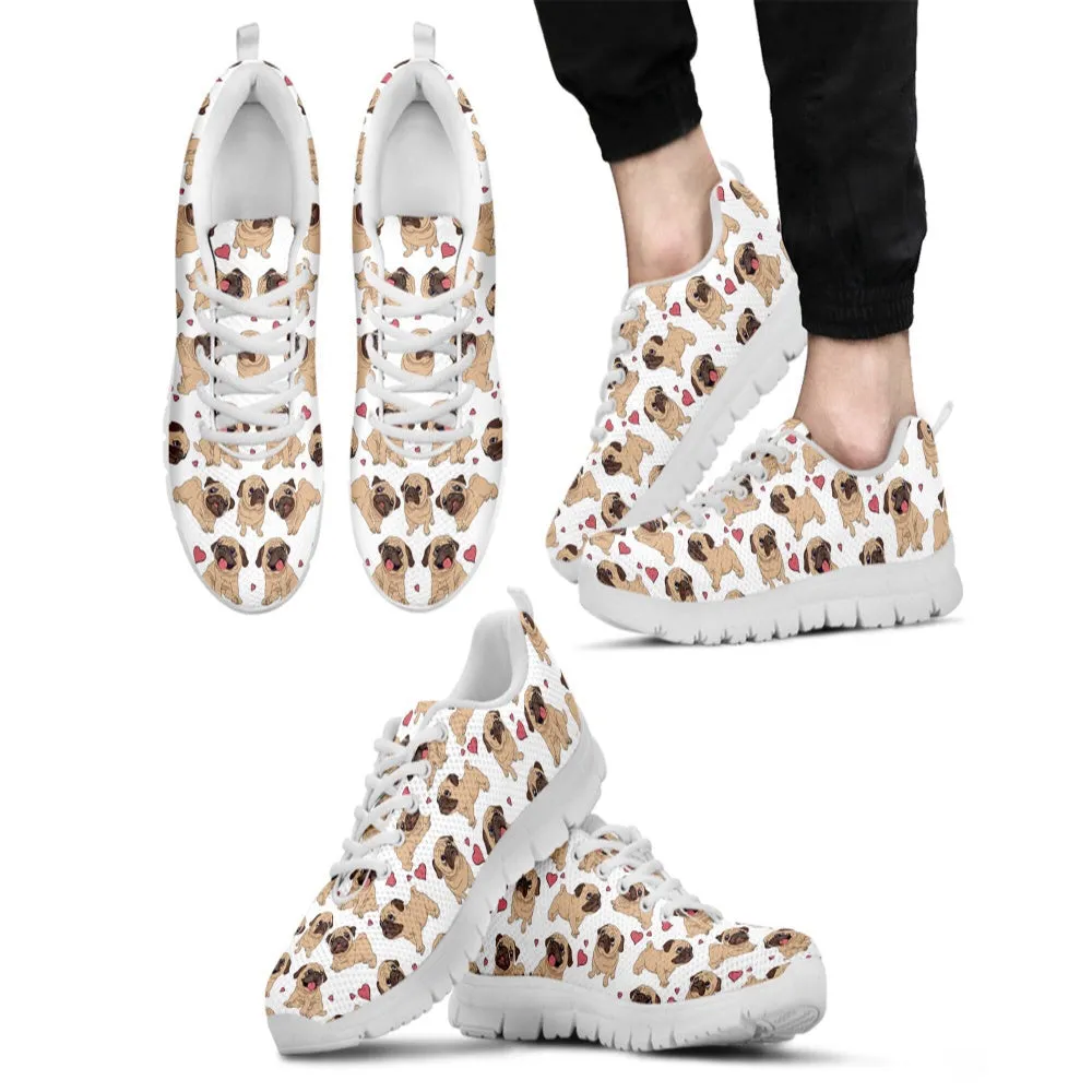 Dog Pug Shoes Custom Name Shoes Dog Pattern Running Sneakers For Pet Lover, Dog Printed Shoes, Canvas Shoes For Men, Women