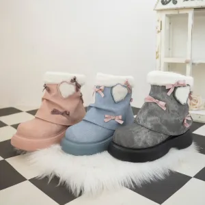 Dolly Doll Coquette Bow Pink Blue Gray Lolita Shoes Winter Snow Boots