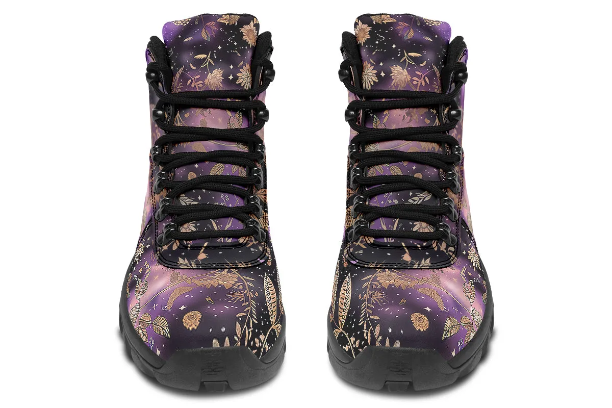 Galactic Bloom Outdoor Boots - Water Resistant Vegan Leather Trekking Shoes with Durable Soles