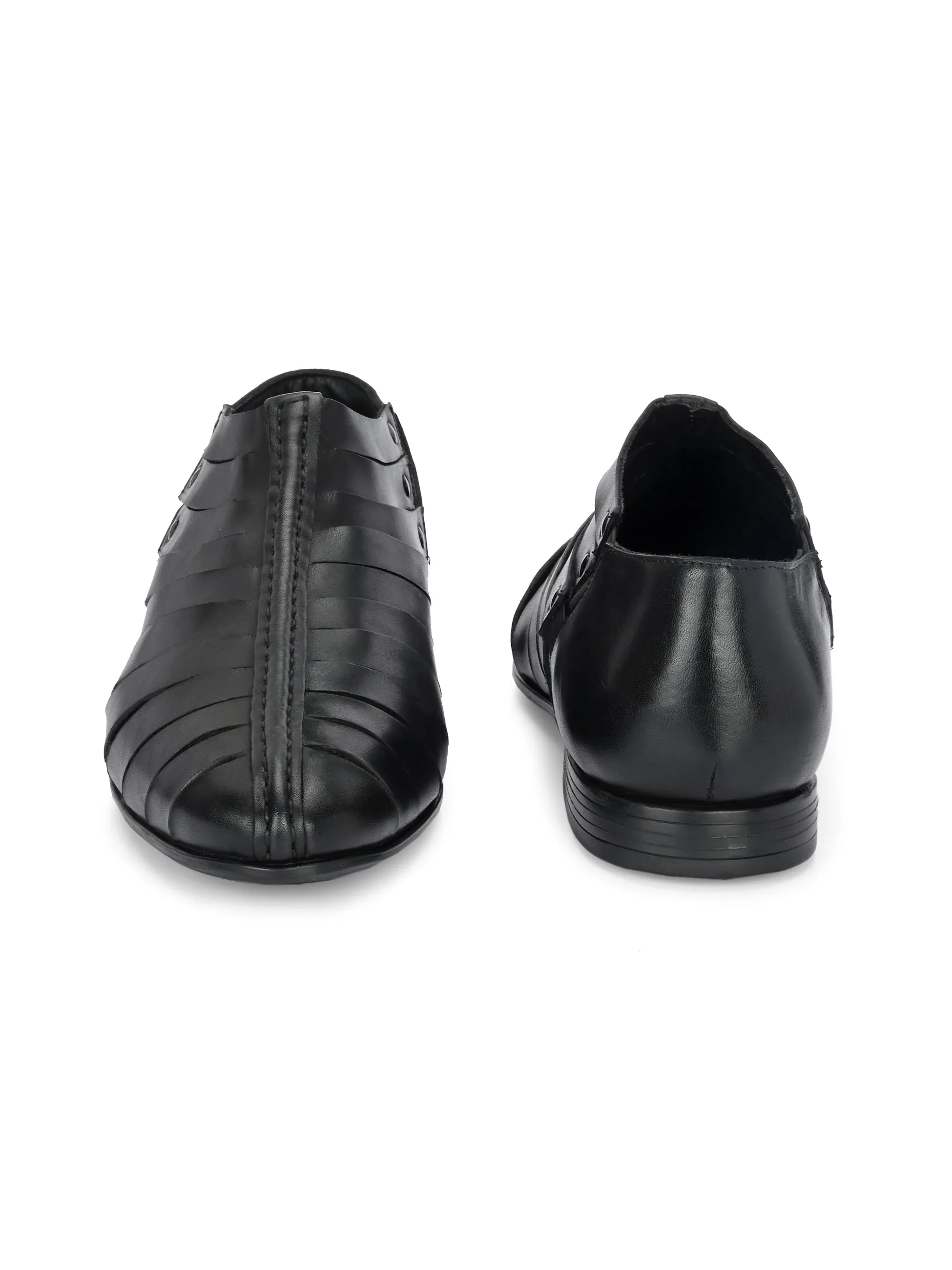 Hitz Men's Black Leather Formal Slip On Shoes