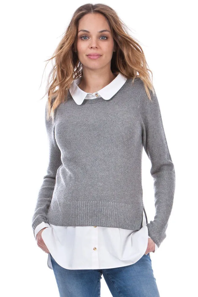 Marianne Cotton Grey Mock Shirt Maternity & Nursing sweater