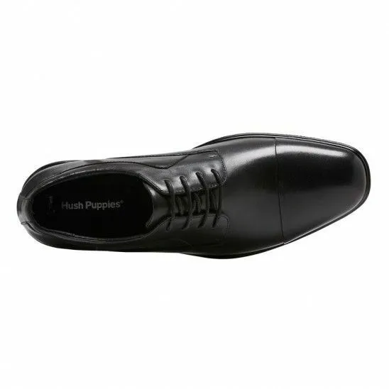 Mens Hush Puppies Cain Black Leather Lace Up Work Formal Shoes