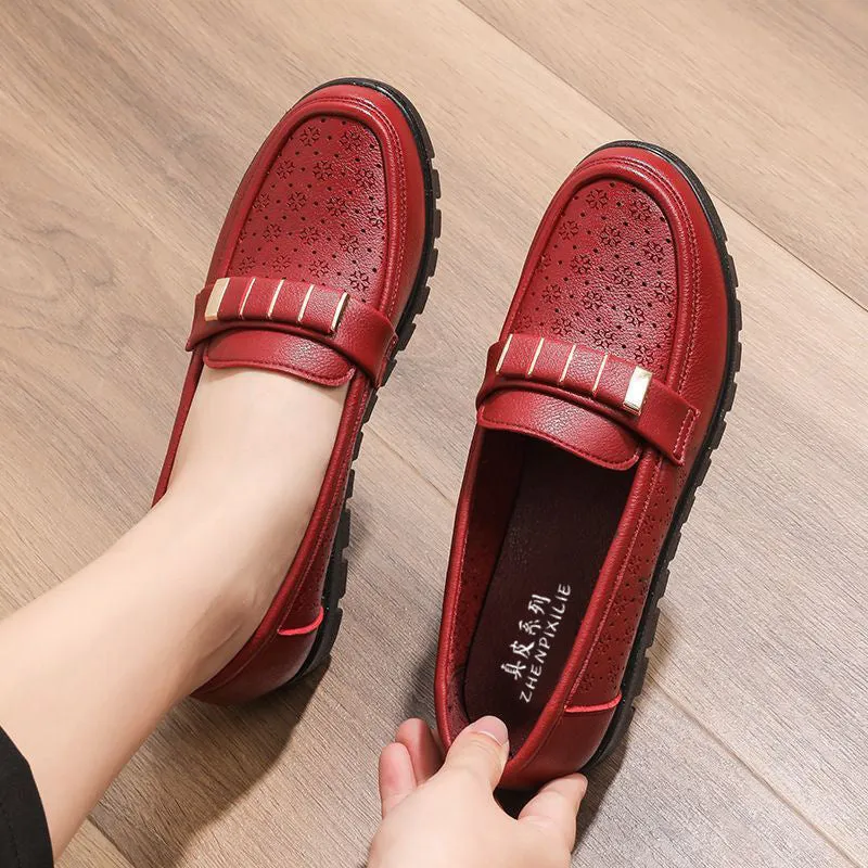 Owlkay Comfortable and Breathable Genuine Leather Hollow Shoes