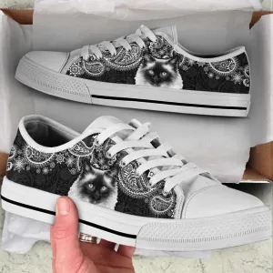 Ragdoll Cat Lover Shoes Paisley Black White Low Top Canvas Shoes, Cat Canvas Shoes