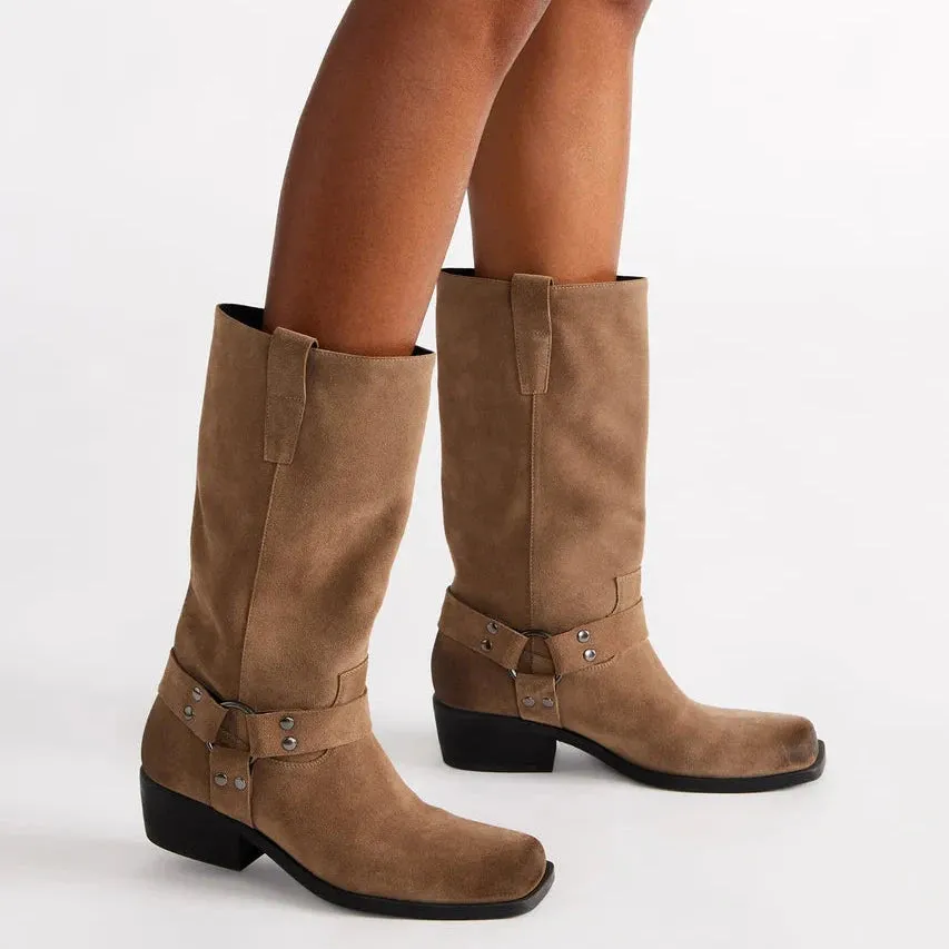 STEVE MADDEN RUSKIN TAUPE SUEDE COWBOY