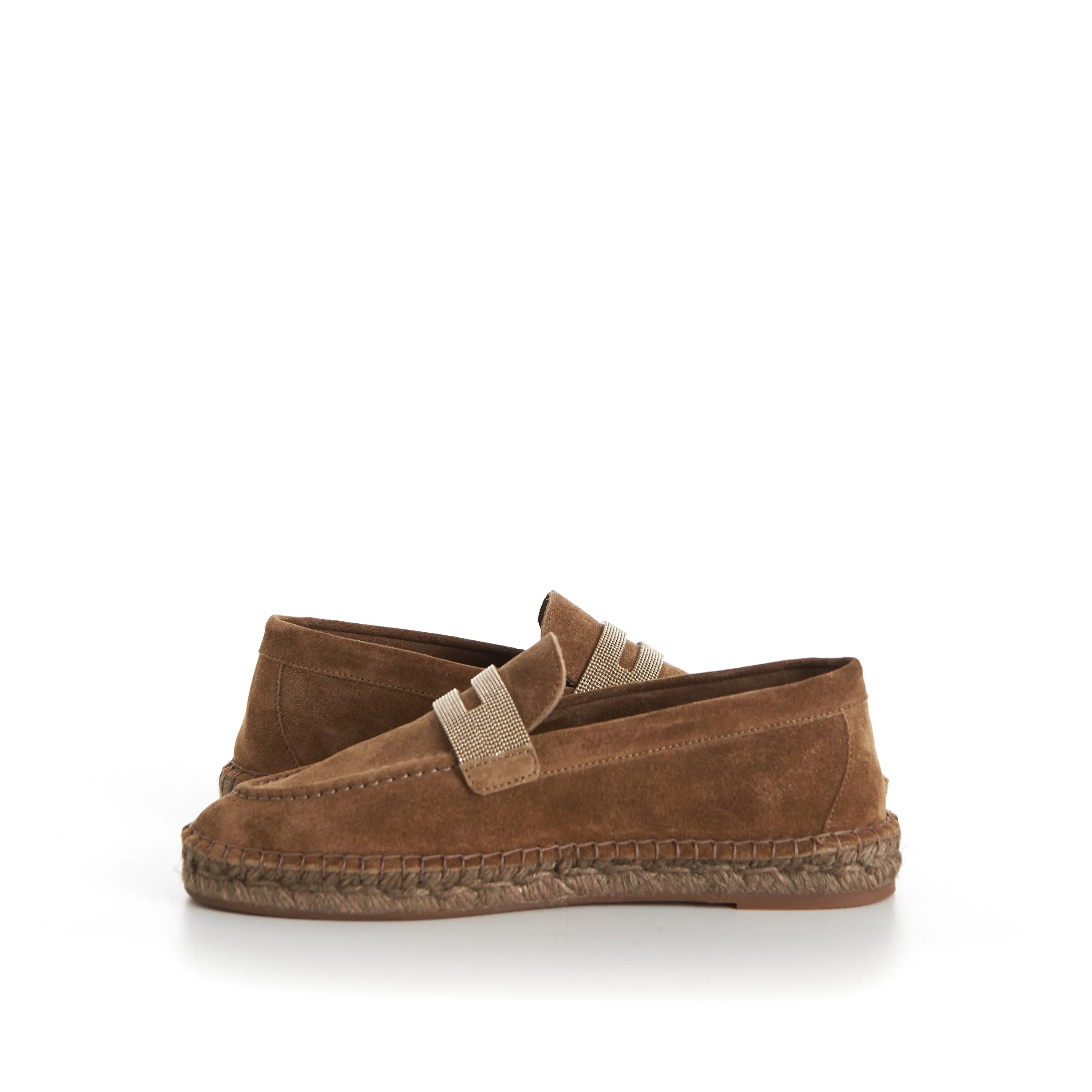 Suede Brown Espadrilles - Monili Chain Embroidery