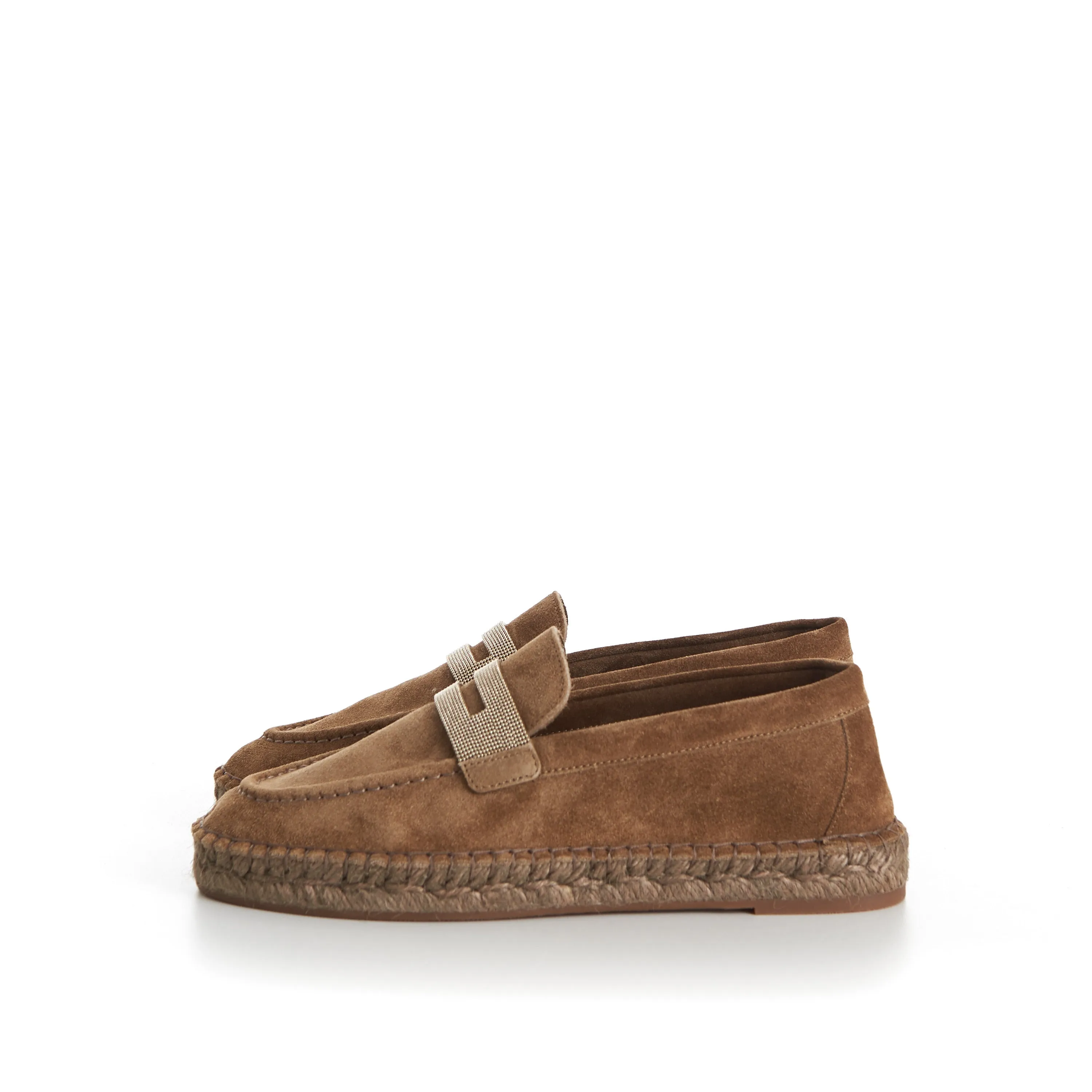 Suede Brown Espadrilles - Monili Chain Embroidery