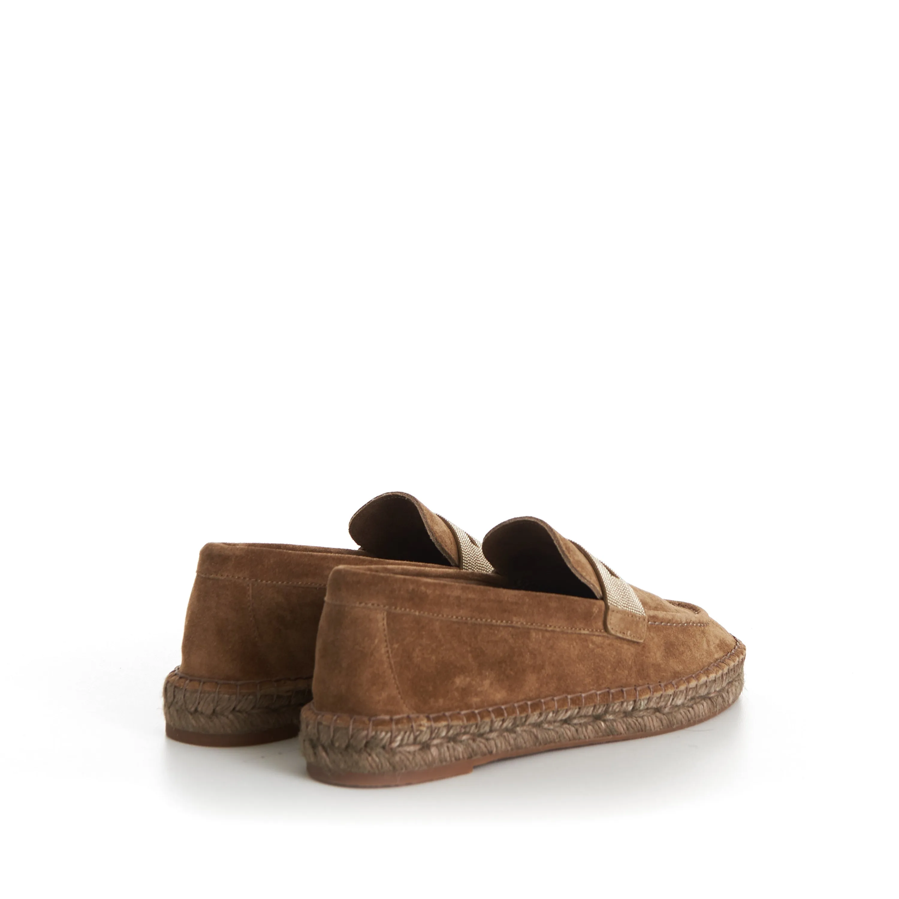 Suede Brown Espadrilles - Monili Chain Embroidery