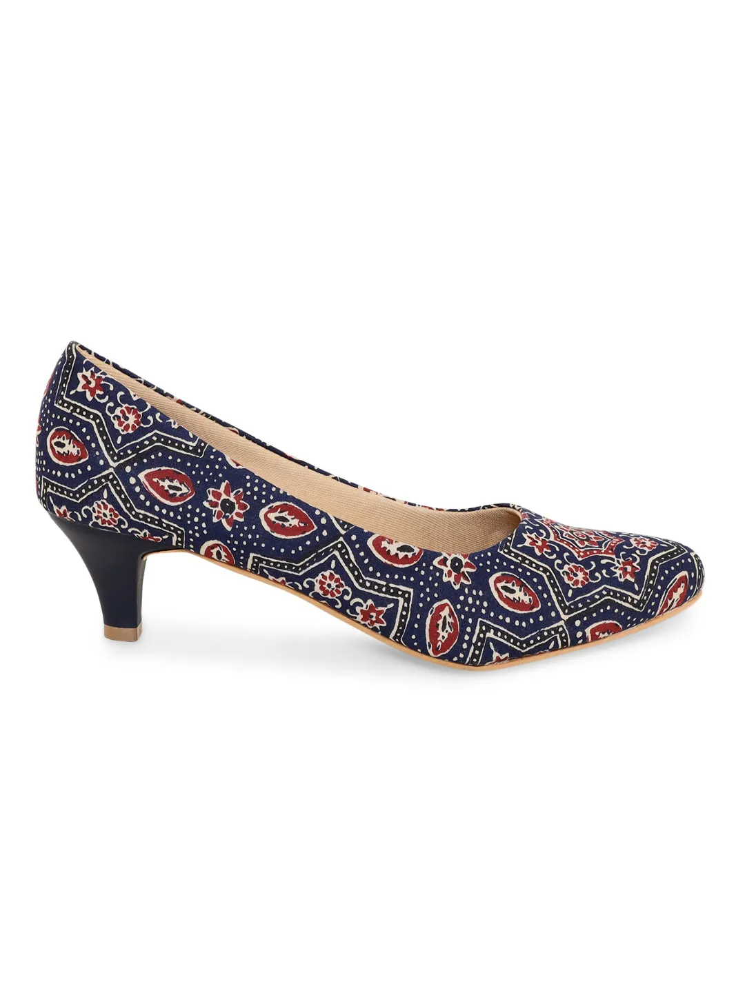 Traditional Ajrakh Blue Kitten Heels