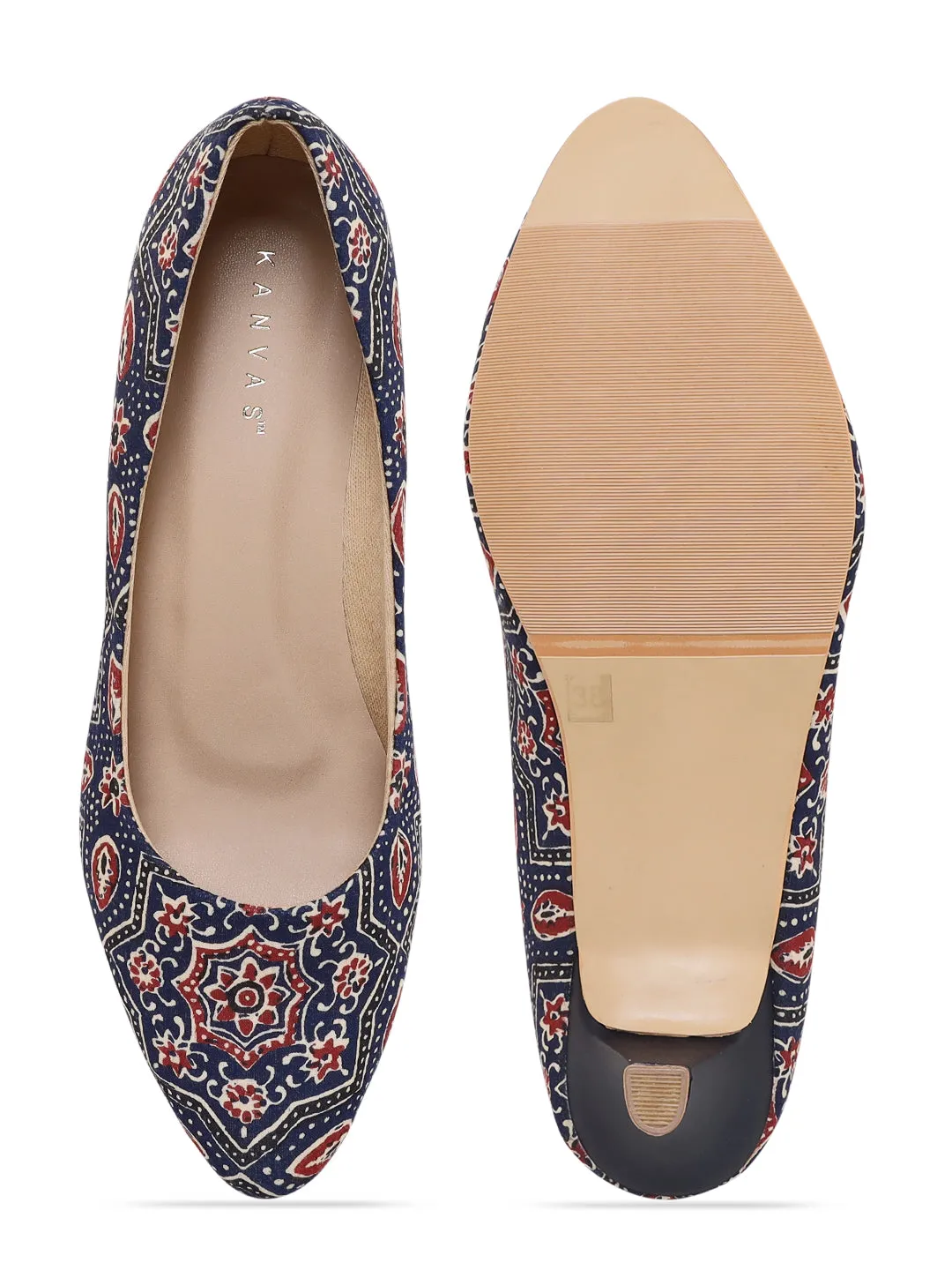 Traditional Ajrakh Blue Kitten Heels