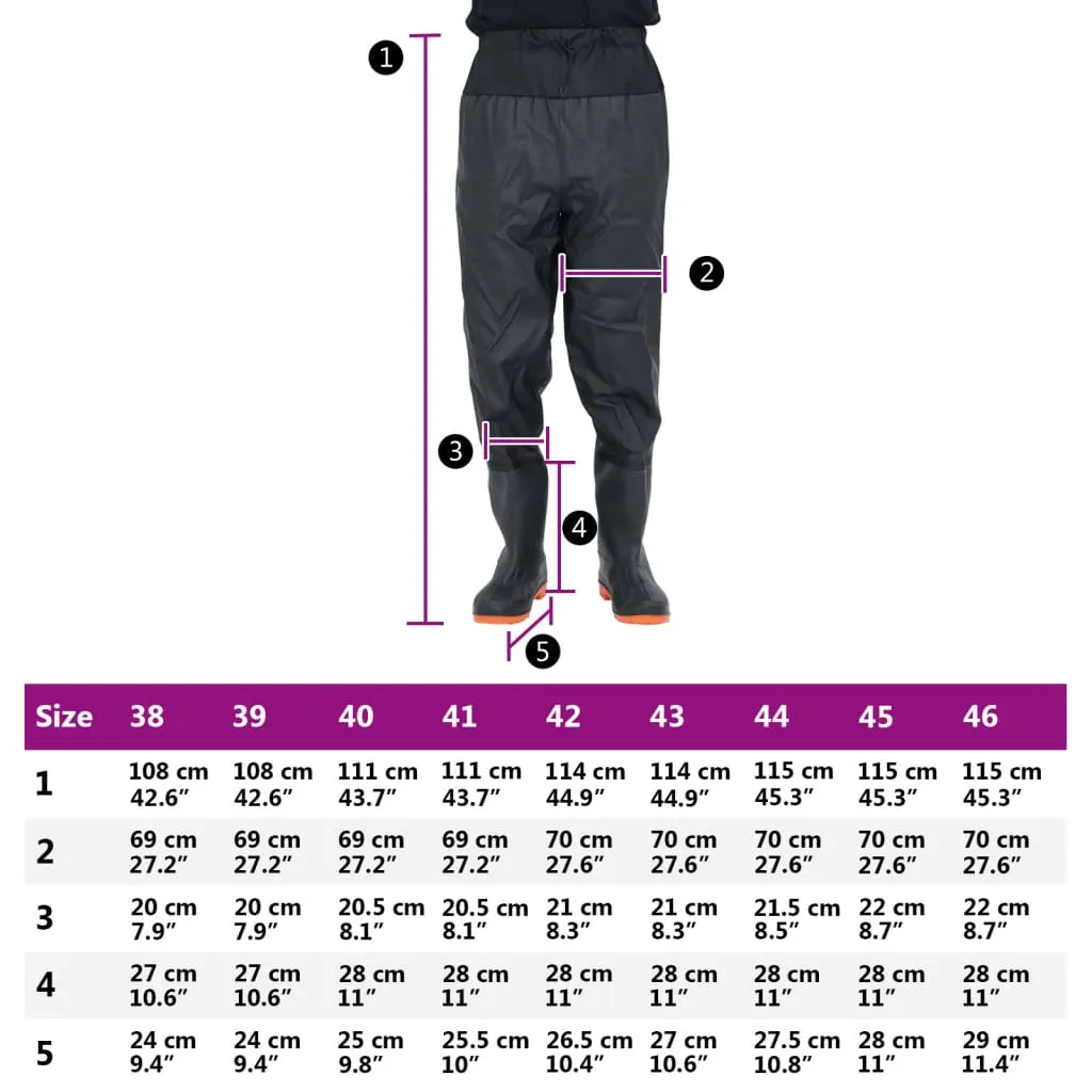 Waist Waders with Boots Black Size 46