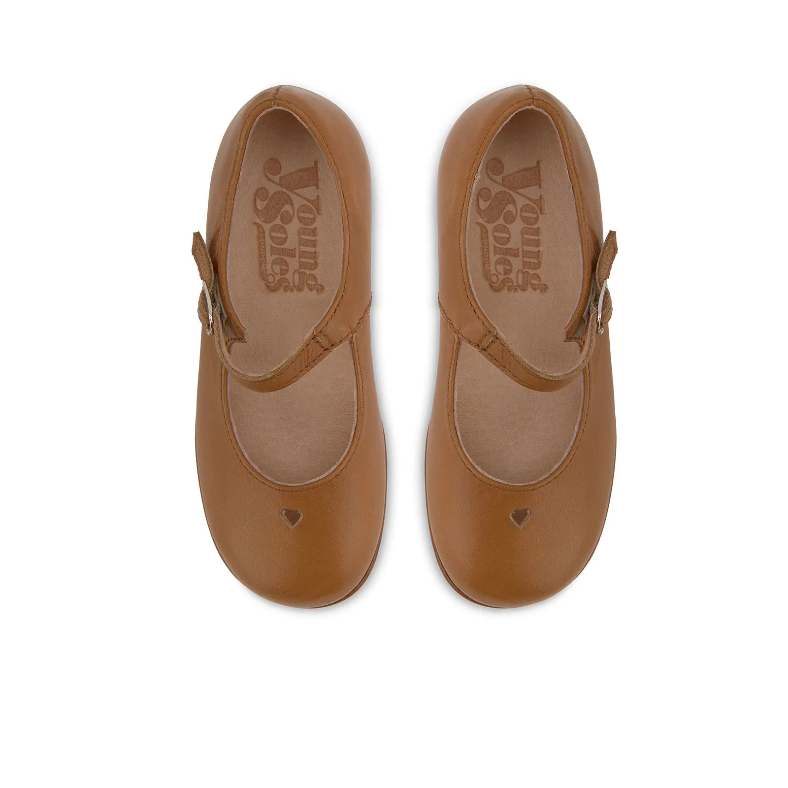 Young Soles Maggie T-Bar Leather Shoes - Tan/Vanilla